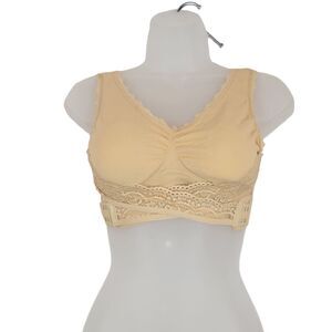 Zenn Instant Lift Front Cross Side Buckle Lace Bra Adjustable size L Beige NEW
